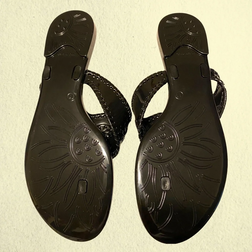 Jack Rogers Black Sandals 11 Shoes Flip Flops Shiny Woven Thongs Jellies Trendy - Picture 3 of 8